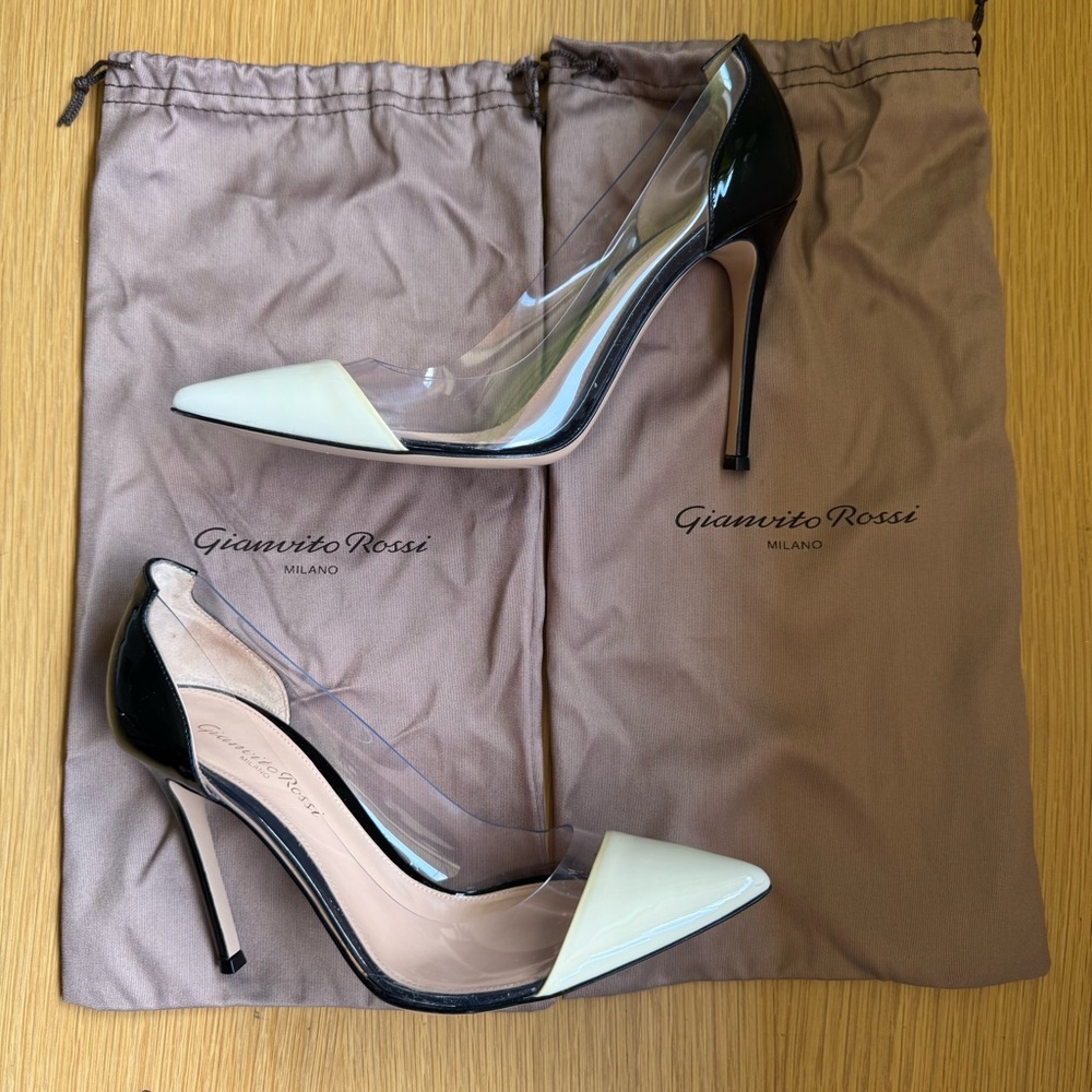 Gianvito Rossi Black and Cream Stiletto Heels PVC